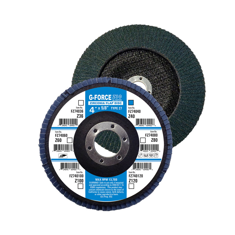 4FZ74040-Z10 T-27 Zirconia Flap Disc, 4" x 5/8" (10/pack) - Image 1