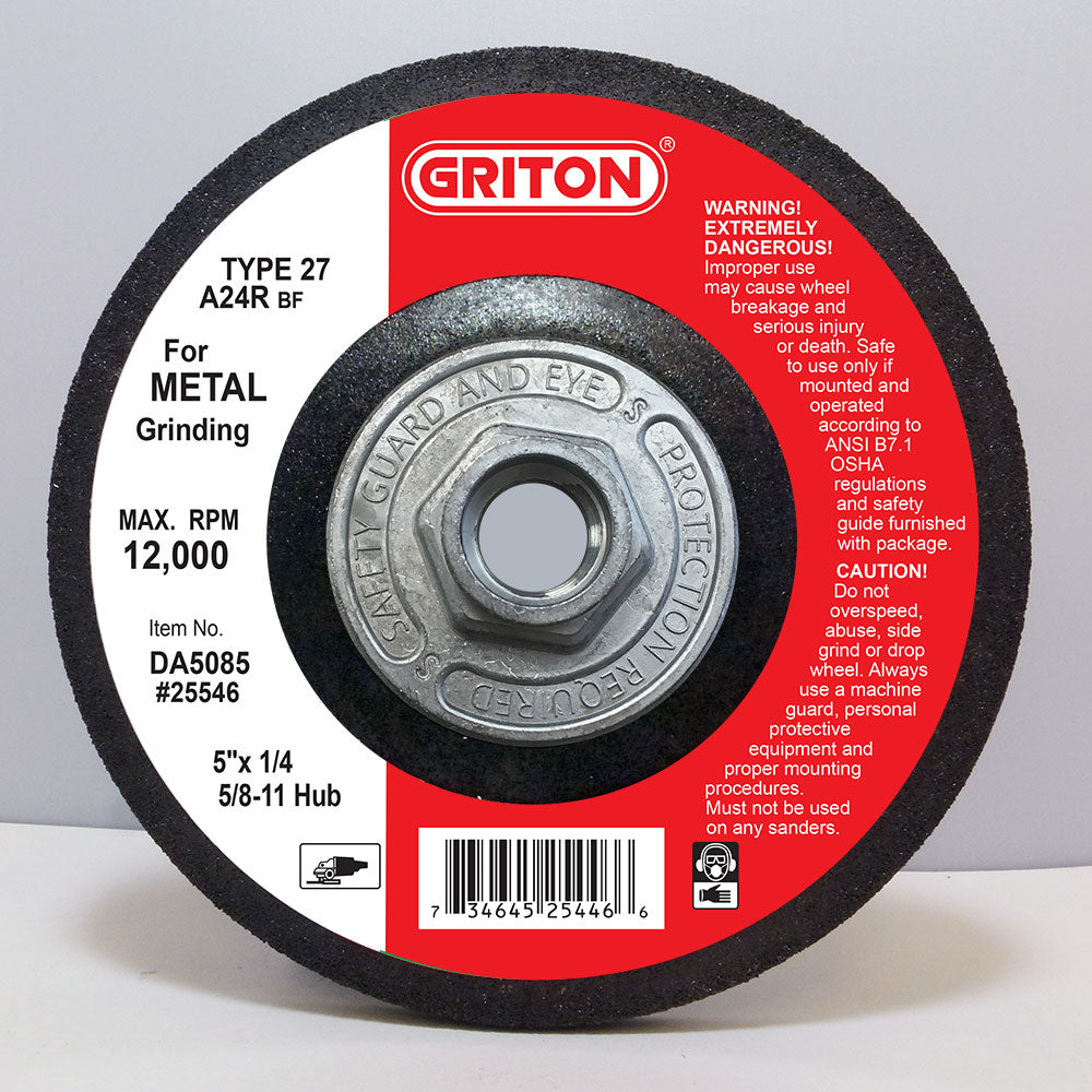 DA5085-1 5"x1/4"x5/8-11 w/Hub for METAL Grinding (10pcs/box) - Image 1