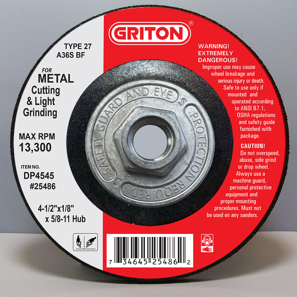 DP4545 4-1/2"x 1/8"x 5/8-11 T-27 METAL Cutting & Light Grinding (10/pack) - Image 1