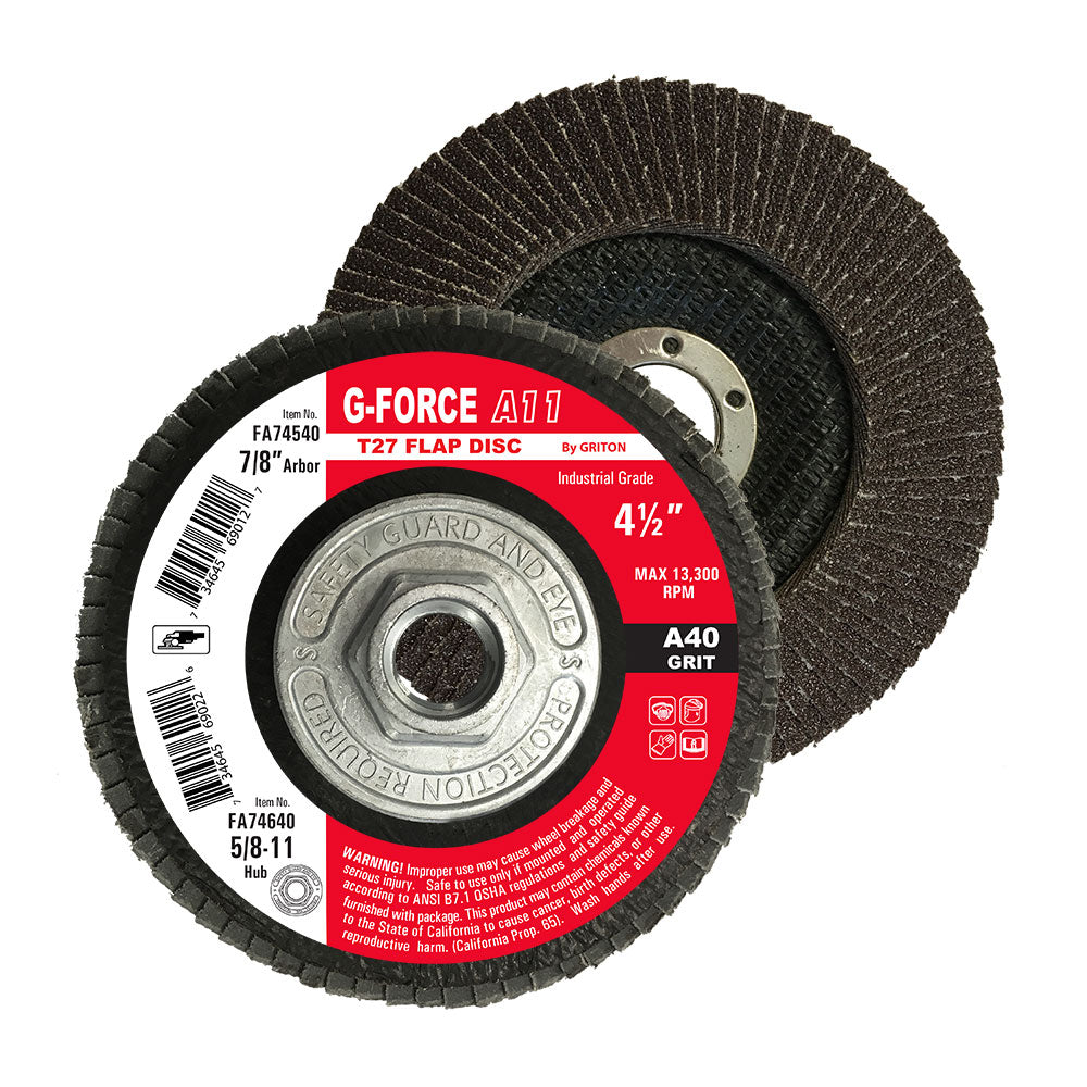 FA74640-A11 4-1/2" X 5/8-11, T-27 Flap Discs w/Hub, Grit 40, 60, 80, 120 (10/pack) - Image 1